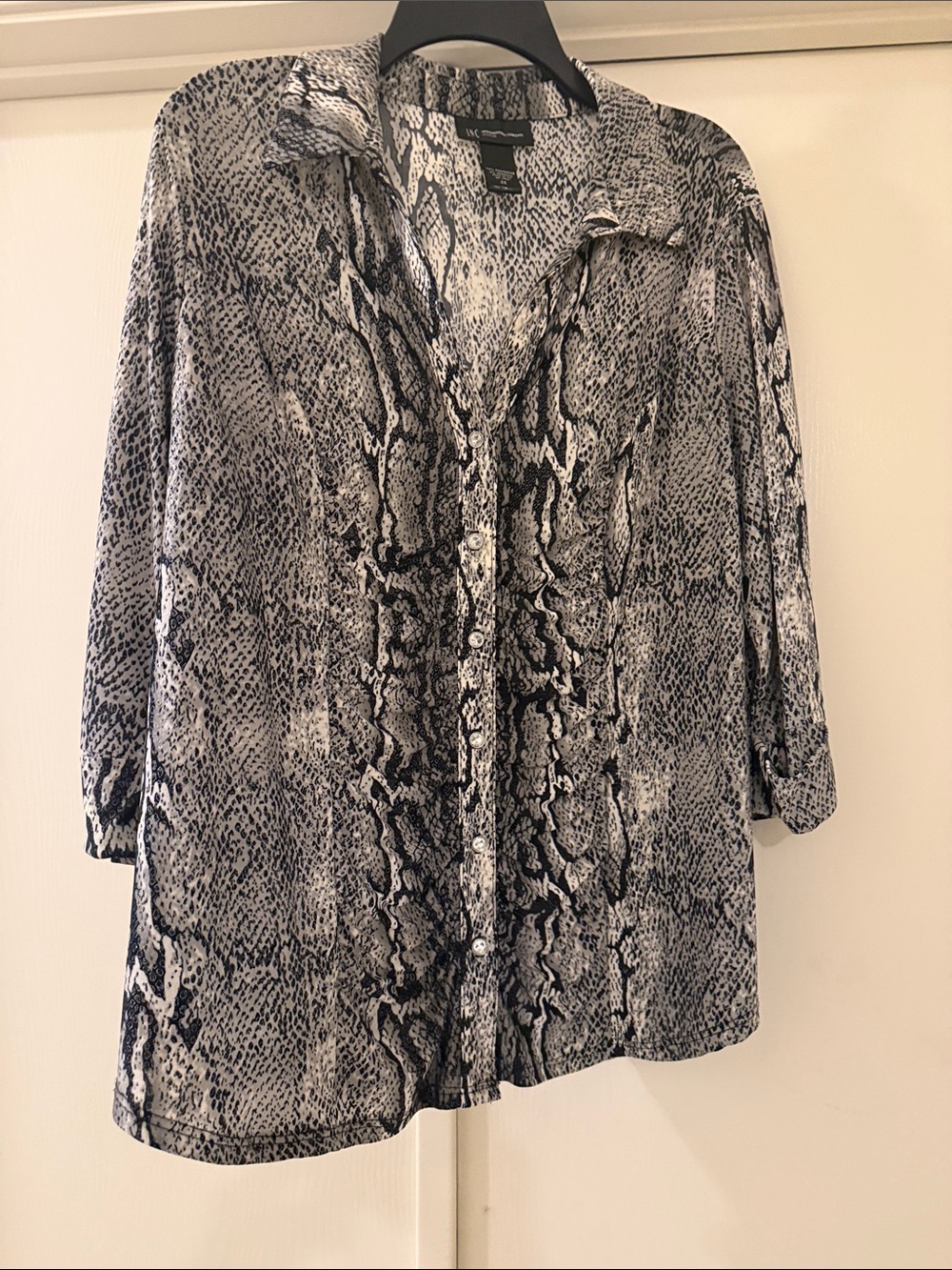 INC International Concepts Black and White Snake Print Blouse